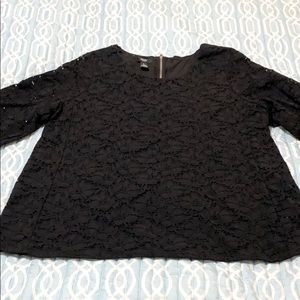 Alfani Black Lace 3/4 Sleeve Zip Detail Top